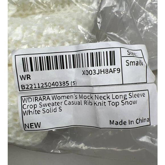 Women's Small Off White Cream Long Sleeve Crop Sweater Rib Knit Lightweight Top - Picture 6 of 7